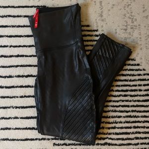 Spanx Black Faux Leather Moto Petite Leggings